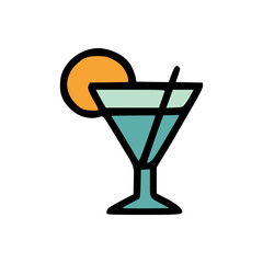 Stylized illustration of a cool blue martini with citrus garnish and straw perfect for party and vacation themes