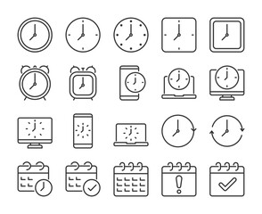 Time icons. Time and date line icon set. Editable Stroke.
