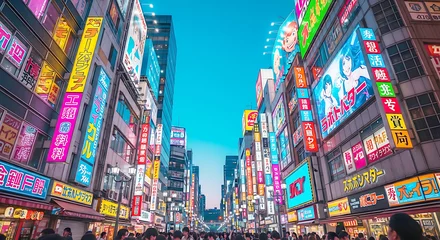 Sierkussen Tokio Vibrant cityscape of tokyo at dusk illuminated by a multitude of colorful neon signs and advertisements  © Graphics Zoo Review