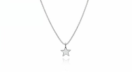 Minimalist star charm necklace isolated on white background, front view, chain links detail
