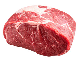 Raw beef roast with marbled fat texture isolated on transparent background