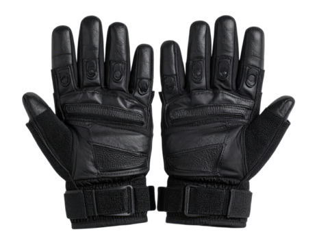 Black tactical protective gloves with padded knuckles and reinforced palms for military, police, or outdoor activities