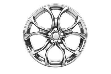 Chrome Car Wheel Rim Detail Shiny Silver Spokes and Hubcap Auto Part Modern Design Automotive on transparent background