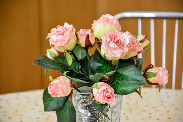 Roses in Vase on Kitchen Table