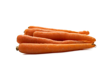 A pile of carrots stacked on top of each other on a transparent background. The structure and shape of the carrots are clearly visible.