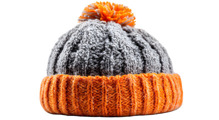 Knitted winter hat with a pom-pom detail.