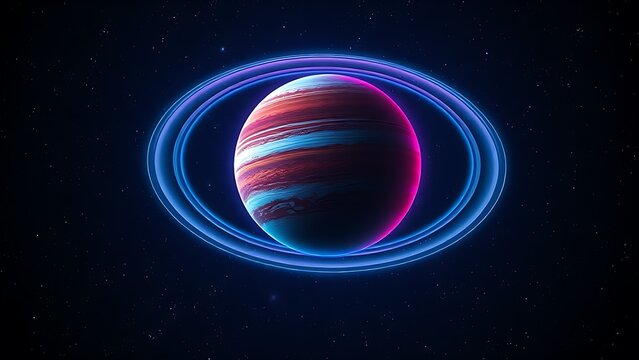 A colorful planet with glowing rings floating in deep space, evoking cosmic wonder and mystery.