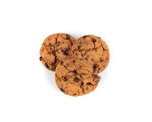 Chocolate chips cookies isolated, American biscuits, cocoa confectionery cake, sweet morsels bakery