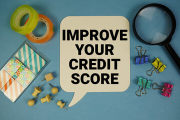 Improve Your Credit Score text with magnifying glass on blue background