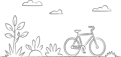 simple bicycle and plants line drawing
