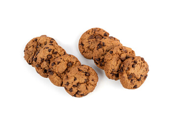 Chocolate chips cookies isolated, American biscuits, cocoa confectionery cake, sweet morsels bakery