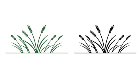 grass plant silhouette line art illustration, green grass on white background