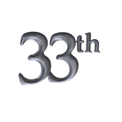 Number 33th 3D render with silver color	
