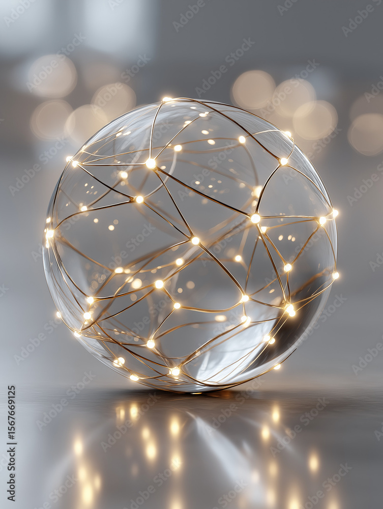 Canvas Prints connected globe: a mesmerizing glass globe encrusted with glowing nodes and intricate wire mesh, sym