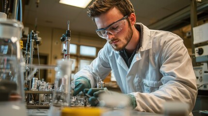 A chemical engineer conducting experiments in a lab.