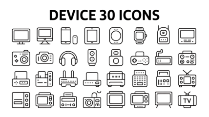 Electronic devices icons collection isolated on a transparent background technology