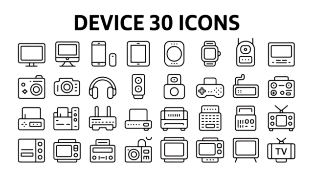 Electronic devices icons collection isolated on a transparent background technology - Powered by Adobe