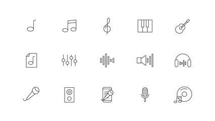 Outline Style Music Icons Representing Audio and Instruments