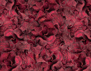 Dry beetroot chips pattern, dried sliced red beet flakes wallpaper, beet root pieces and chips