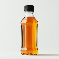 Clear plastic bottle filled with amber liquid.