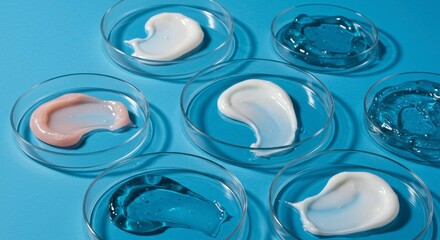 Fototapeta premium Skincare product samples in petri dishes