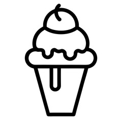 Ice Cream Icon – Outline Vector Illustration for Dessert or Summer Theme