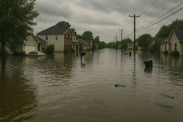 Flooded suburban street after heavy rain