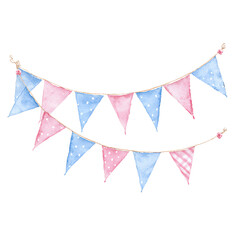Fototapeta premium Pastel Pink and Blue Bunting, Festive Party Decor, Watercolor Style
