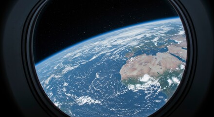 Naklejka premium Earth viewed from space through a porthole