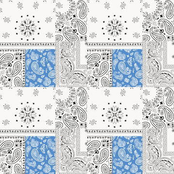 patchwork floral pattern with paisley and indian flower motifs. damask style pattern for textil and decoration