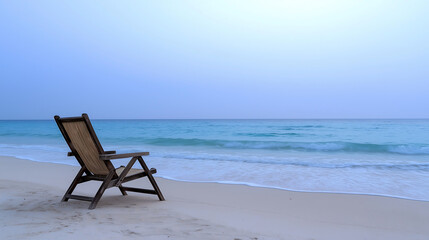 beach chair facing the water of ocean background for summer cool tones