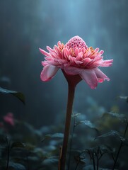 A serene pink lotus flower in soft light. Tropical flower in rainy season