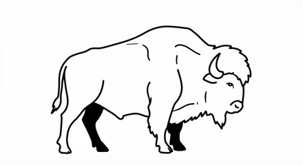 Obraz premium Bison silhouette in minimalist design with simple lines on white background 