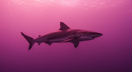 Obraz premium Shark in a vibrant purple underwater scene