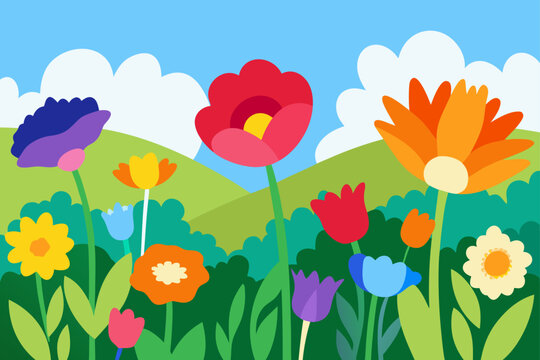 colorful wildflower meadow in thick oil brush stro