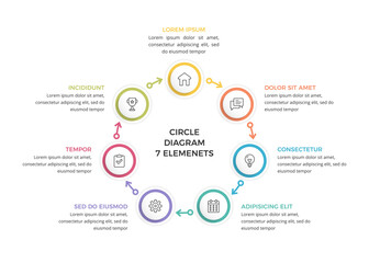 Circular diagram with seven connected steps, infographic template, vector eps10 illustration