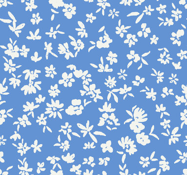 blue and white ditsy flower seamless floral pattern print 