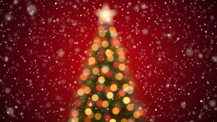 Glowing Christmas Tree Lights with Falling Snowflakes in Festive Winter Scene