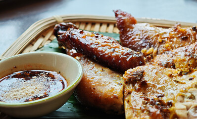 Grilled Chicken on a Bamboo Plate