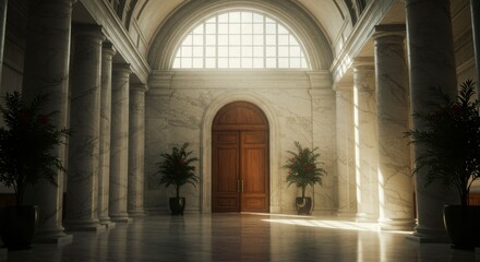 Majestic hall with arched window