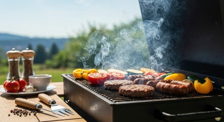 Outdoor grilling feast with vegetables