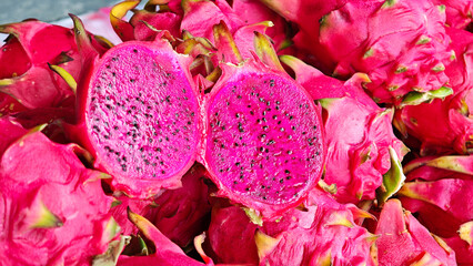 Pink dragon fruit on a table