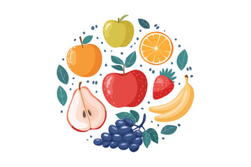 Minimalist hand drawn fruit set featuring apples and other fruits in vibrant colors