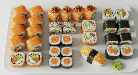 Assorted sushi platter with various rolls
