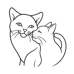 Loving cat licking partner gently in minimalist style on white background Vector illustration