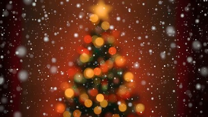 Magical Blurred Christmas Tree Lights With Falling Snow Background Effect