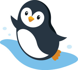 Naklejka premium Happy Penguin Sliding on Ice Vector