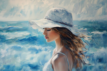 Woman seen from side gazing at the ocean