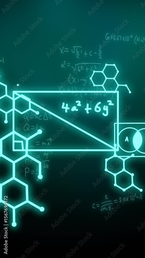 Wall mural animation of scientific data processing over dark background