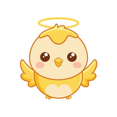 Obraz premium Chick With Tiny Angel Wings And Halo Kawaii Vector